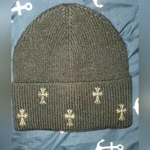 Chrome Hearts Black Beanie with Cross Embellishments